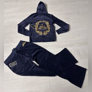 Juicy Couture Dark Blue Velour Set with Gold Details